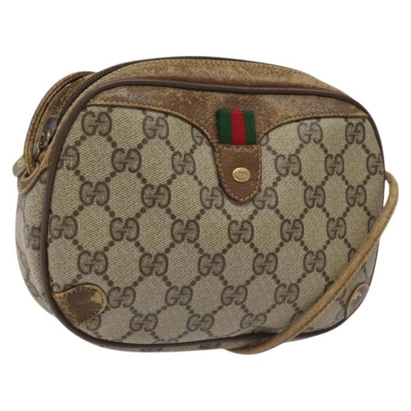 GUCCI GG Supreme Web Sherry Line Shoulder Bag PVC Beige 89 02 066 Auth EC117 - Picture 1 of 15